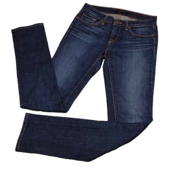 J Brand Blue Dark Vintage Wash Five Pocket Mid Rise Zip Up Straight Leg Jeans - Picture 1 of 14
